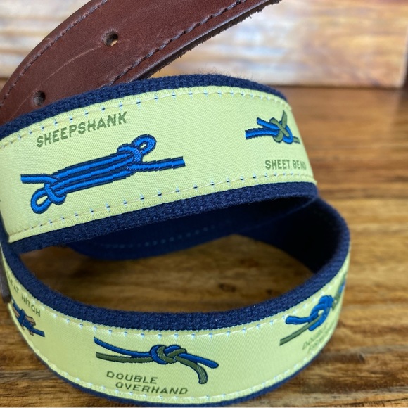 The Belted Cow Nautical Knots Leather Tab Belt Yellow Navy Mens Size 32, 34 men - Picture 8 of 10